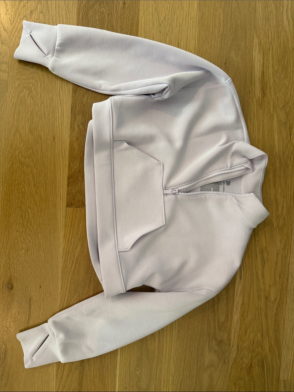 Cropped Half-Zip Pullover Sweatshirt in Pale Lavender